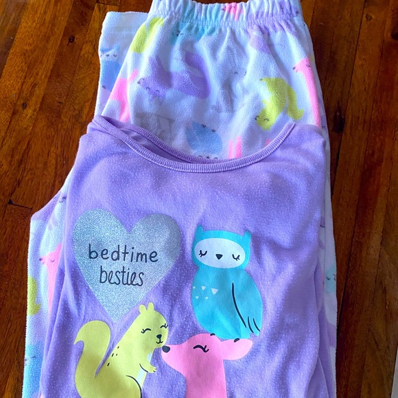 Girl’s 12 sleepset, deer, squirrel, bunny, and owl, long sleeve pants and top - Picture 1 of 5